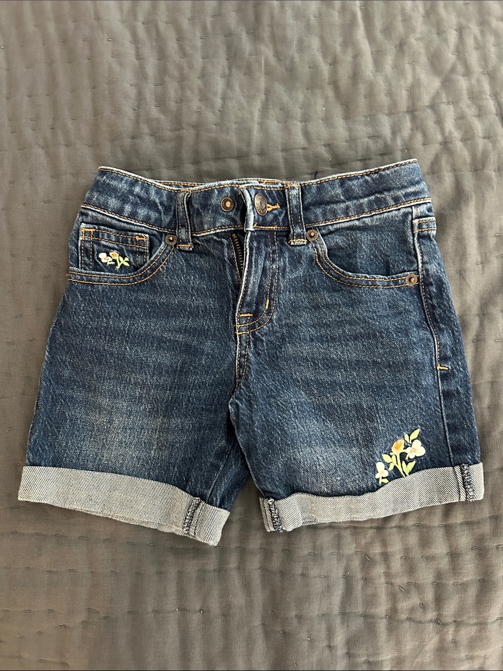 Cat & Jack Dark Blue Denim Shorts with Yellow Floral Accent
